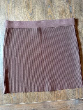 Open Edit Ribbed  Mini Skirt in Mauve Brown
